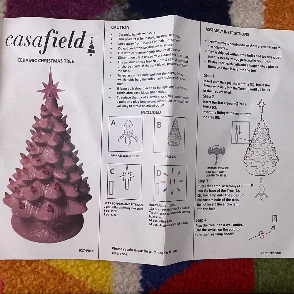 Pink Ceramic Christmas Tree Light Pre-Lit Tree Star Mid Century Vintage Kitschy